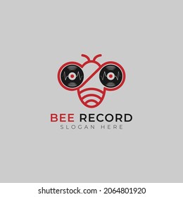 bee record logo line art illustration design vector