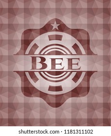 Bee red emblem or badge with abstract geometric polygonal pattern background. Seamless.