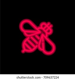 Bee red glowing neon ui ux icon. Glowing sign logo vector
