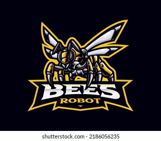 Bee robot mascot logo design. Robot hornet bee vector illustration. Logo illustration for mascot or symbol and identity, emblem sports or e-sports gaming team