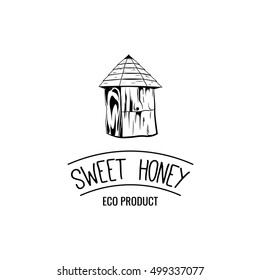 Bee s house. Sweet honey label, badge, logo. Vintage vector illustration