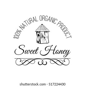 Bee s house. Sweet honey label, badge, logo. Vintage vector illustration