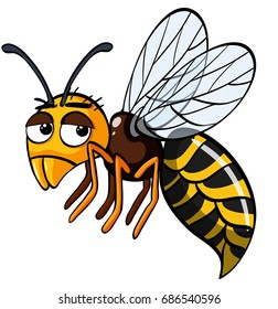 Bee with sad face on white background illustration