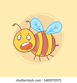 Bee scared in flight. Funny character. Vector Illustration