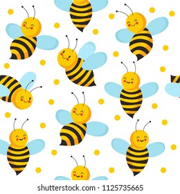 Bee seamles pattern. Cute flying bees for honey product. Vector endless bee house background. Insect cute nature, beekeeping pattern illustration