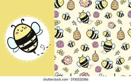 Bee seamless patter design wallpaper background for print