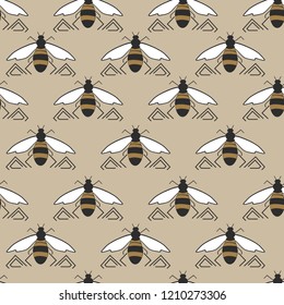 Bee Seamless pattern. Exotic fashion trend and textile design. Repeated vector illustration.