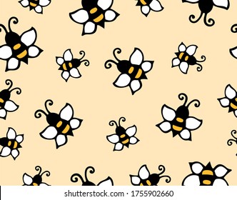 bee seamless pattern. honey vector. bee illustration. Vector Cartoon black and yellow bees isolated on  background. Digital papers bees