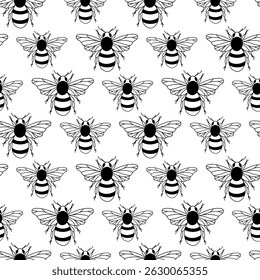 Bee seamless pattern. Insect vector background