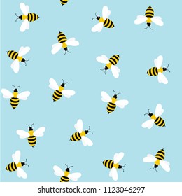Bee seamless pattern on blue background. Insect Vector illustration
