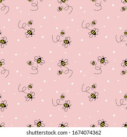 Bienennahtloses Muster auf pastellfarbenem Hintergrund. Vektorillustration.