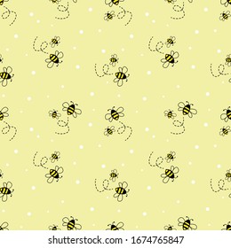 bee seamless pattern on pastel background. vector illustration.