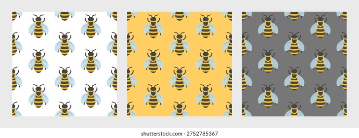 Bee seamless pattern. Vector clipart isolated on white background.