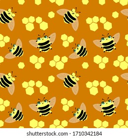 Bee seamless pattern. Vector illustration for kids playroom wallpaper. 