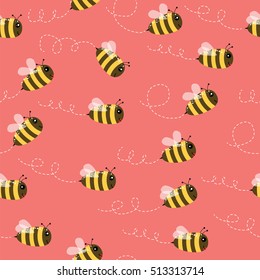 Bee Seamless Pattern.Honey Flying Bee