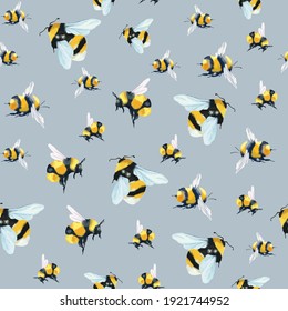 Bee seamless vector pattern. Great for themed backgrounds, home decor, wallpaper, apparel. Flat style.