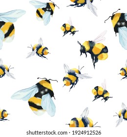 Bee Seamless Vector Pattern. Great For Themed Backgrounds, Home Decor, Wallpaper, Apparel. Flat Style.