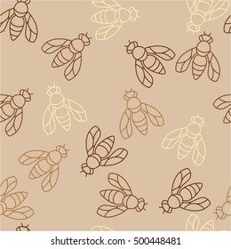 Bee. Seamless vector pattern. Multicolor on a brown background.
