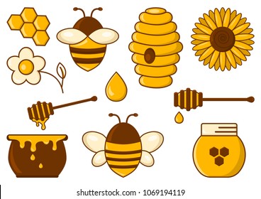 Vector Illustration Set Honey Bee Related Stock Vector (royalty Free 