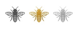 Jeu D'abeilles - Forme D'abeilles En Or, Argent, Noir - Silhouette Vectorielle