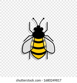 Bee with shadow, isolated on transparent background. Bee in different styles. Bee. Vector illustration.