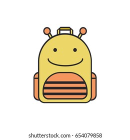 Bee shaped school back pack vector icon. Kid bag sign in flat line style. Back to school illustration on white isolated background.