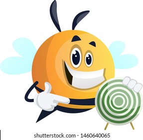 Bee showing target, illustration, vector on white background.