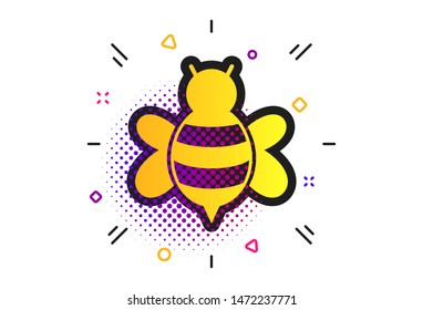 Bee sign icon. Halftone dots pattern. Honeybee or apis with wings symbol. Flying insect. Classic flat bee icon. Vector