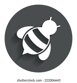 Bee sign icon. Honeybee or apis with wings symbol. Flying insect diagonal. Circle flat button with shadow. Modern UI website navigation. Vector