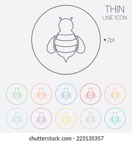 Bee sign icon. Honeybee or apis with wings symbol. Flying insect. Thin line circle web icons with outline. Vector