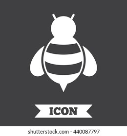 Bee sign icon. Honeybee or apis with wings symbol. Flying insect. Graphic design element. Flat bee symbol on dark background. Vector