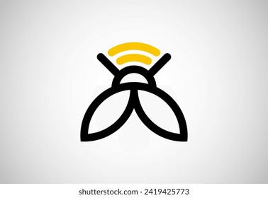 Bee signal logo design vector template. Wifi Bee connection logo