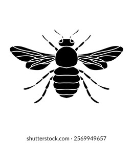 Bee silhouette black vector flat illustration. Honey Bee icon, honey bee silhouette on white background.