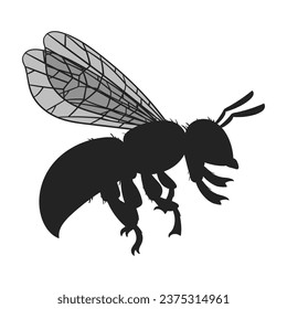 Bee silhouette. Cartoon flying honey bee insect, winged cute bumblebee. Honey bee silhouette flat vector illustration