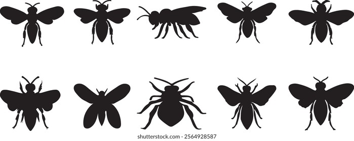 Bee silhouette icon sets vector image