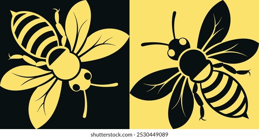 Bee Silhouette Icon Vector. Elegant Representation of Nature’s Pollinator - Perfect for Logos, Prints, and Nature-Themed Designs