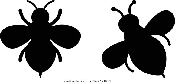 Bee Silhouette Icons Set – Black Insect Vector Illustrations Isolated on White Background