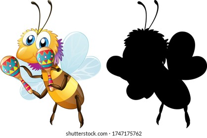 Bee and its silhouette illustration