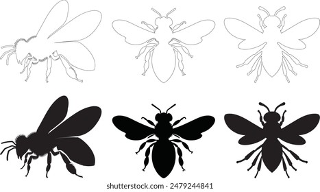 Bee silhouette illustration wasp set bumblebee stencil templates for cutting