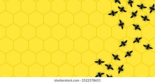 ilustração da silhueta da abelha com fundo da colmeia amarelo. design para banner, poster, mídia social, web.