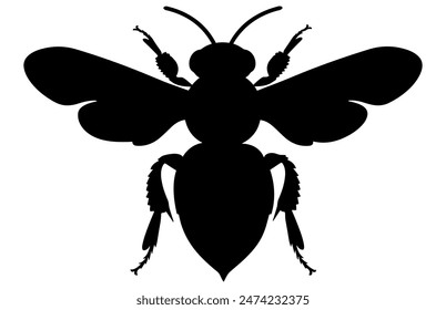 Bee Silhouette isolated black on white background Vector Illustration, Honey Bee Icon, Honey bee insect silhouette.