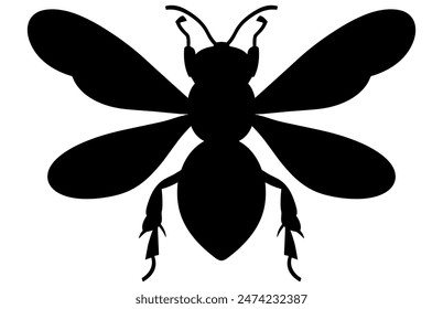 Bee Silhouette isolated black on white background Vector Illustration, Honey Bee Icon, Honey bee insect silhouette.