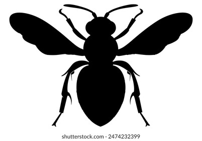 Bee Silhouette isolated black on white background Vector Illustration, Honey Bee Icon, Honey bee insect silhouette.