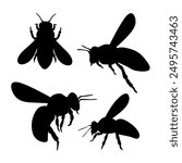 bee silhouette set isolated on white background