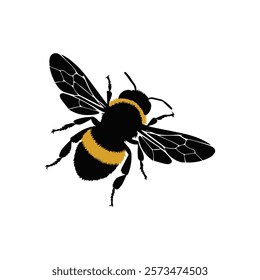 Bee Silhouette Vector Illustration, Honey Bee Icon, Honey bee insect silhouette