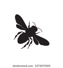 Bee Silhouette Vector Illustration, Honey Bee Icon, Honey bee insect silhouette