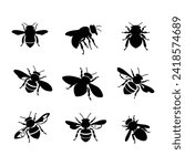 bee silhouette vector set design