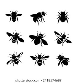 bee silhouette vector set design