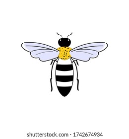 Biene einfache Zeichnung. Bienensymbol Symbol der Honigproduktion, gesunde natürliche Ernährung. Vector Illustration auf weißem Hintergrund isoliert.