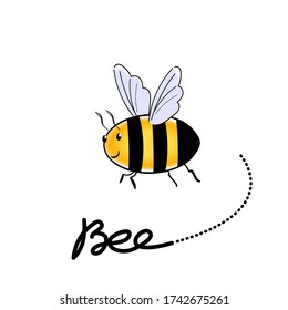 Bee simple drawing. bee icon. Symbol of honey production, healthy natural nutrition. Vector illustration isolated on a white background.